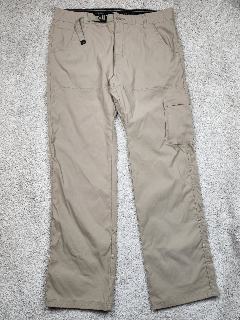 PrAna Mens Zion Cargo Pants 35x32 Belted Stretch Roll Up Beige Khaki REI Hiking